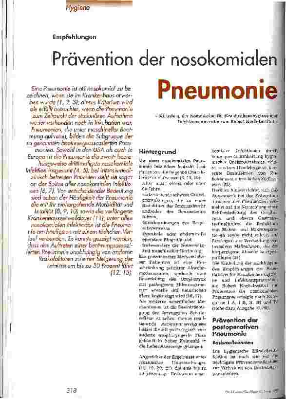 Vorschauseite 1: Prävention der nosokomialen Pneumonie Mitteilung der Kommission für Krankenhaushygiene und Infektionsprävention am RKI