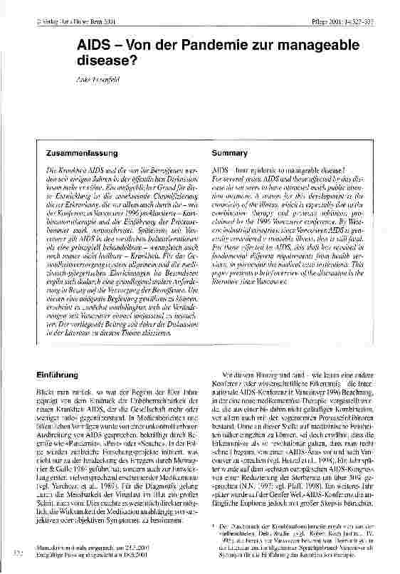 Vorschauseite 1: AIDS - Von der Pandemie zur manageable disease?