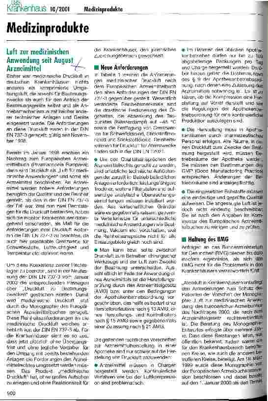 Vorschauseite 1: Medizinprodukte Luft zur medizinischen Anwendung seit August Arzneimittel