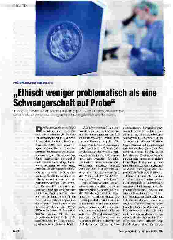Vorschauseite 1: „Ethisch weniger problematisch als eine Schwangerschaft auf Probe