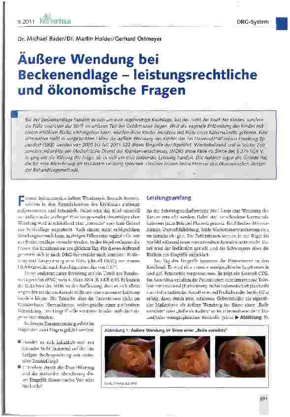 Vorschauseite 1: Äußere Wendung bei Beckenendlage - leistungsrechtliche und ökonomische Fragen