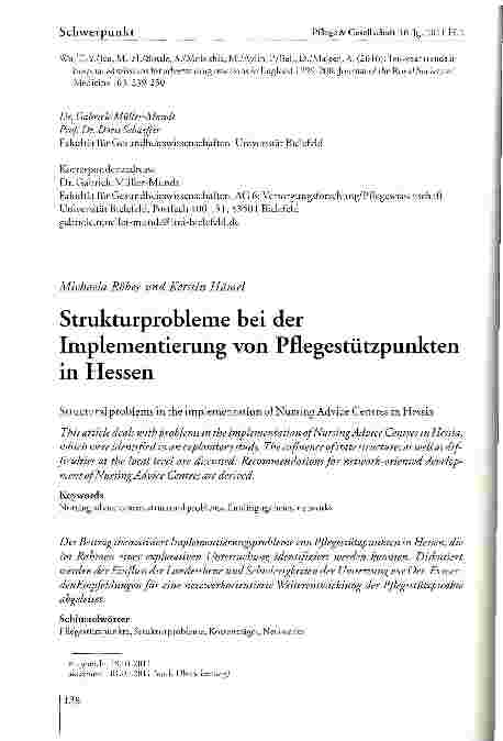 Vorschauseite 1: Strukturprobleme bei der Implementierung von Pflegestützpunkten in Hessen