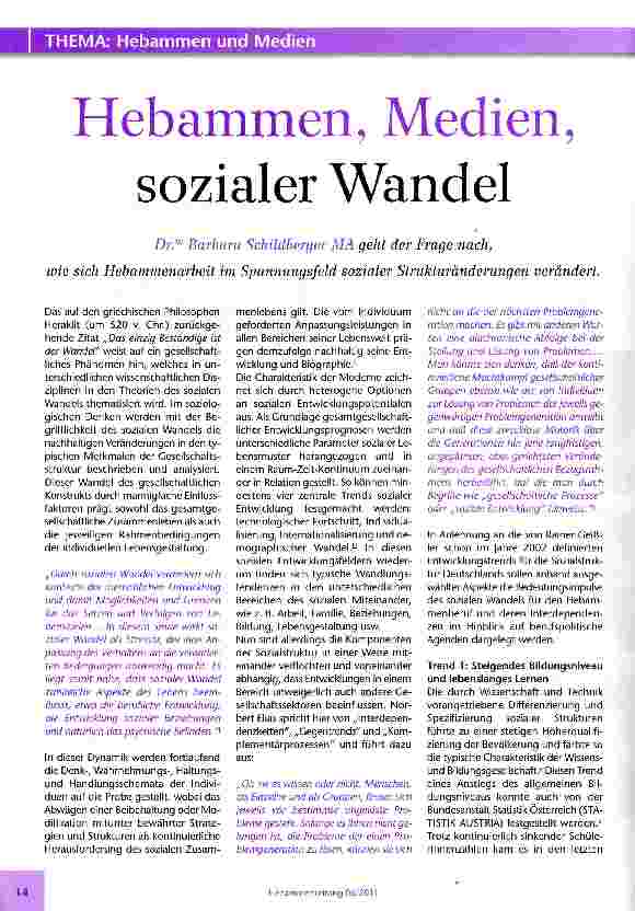 Vorschauseite 1: Hebammen, Medien, sozialer Wandel