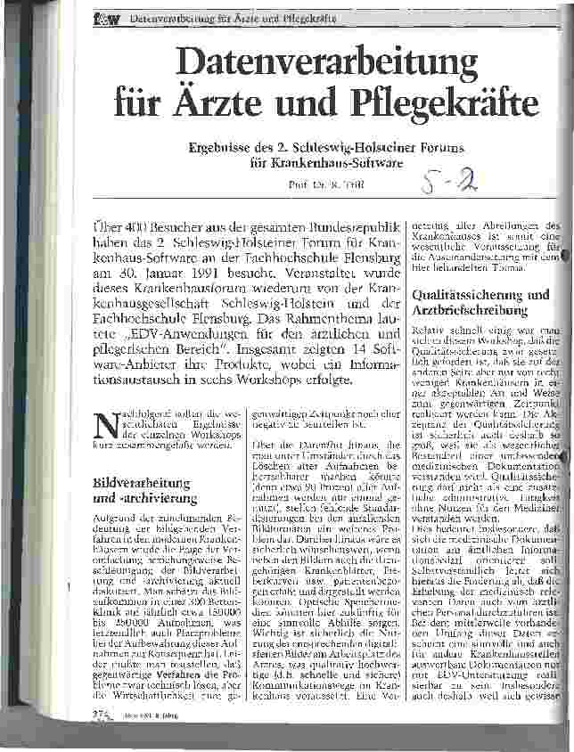 Vorschauseite 1: Datenverarbeitung für Ärzte und Pflegekräfte - Ergebnisse des 2. Schleswig-Holsteiner-Forums für Krankenhaus-Software