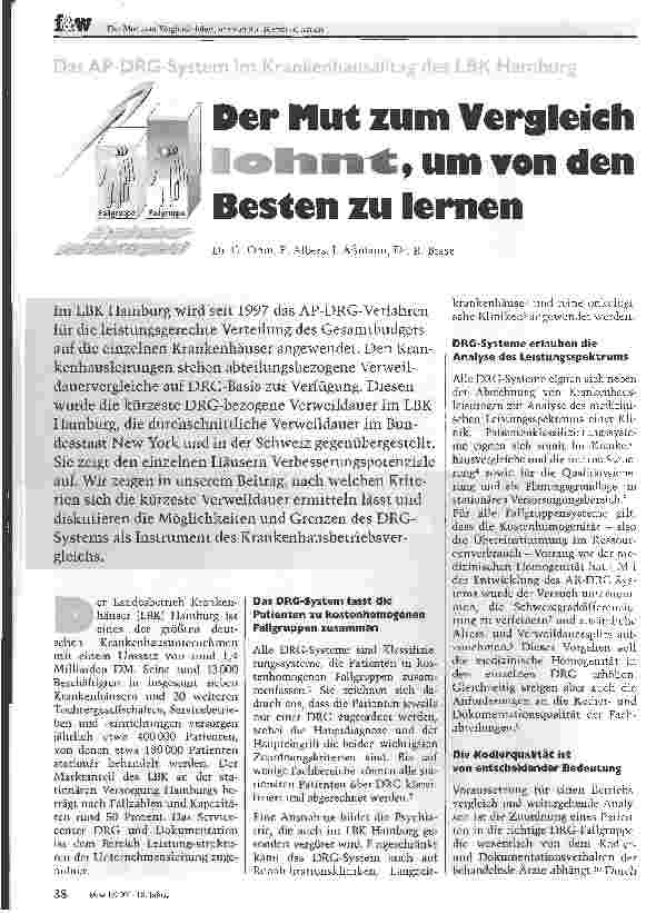 Vorschauseite 1: Der Mut zum Vergleich lohnt, um von den Besten zu lernenDas AP-DRG-System im Krankenhausalltag des LBK Hamburg