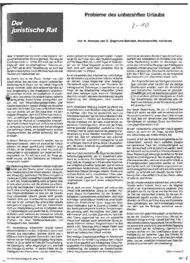 Vorschauseite 1: Probleme des unbezahlten Urlaubs