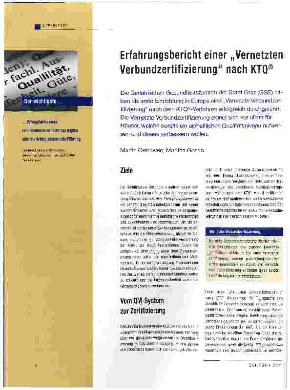 Vorschauseite 1: Erfahrungsbericht einer „Vernetzten Verbundzertifizierung nach KTQ