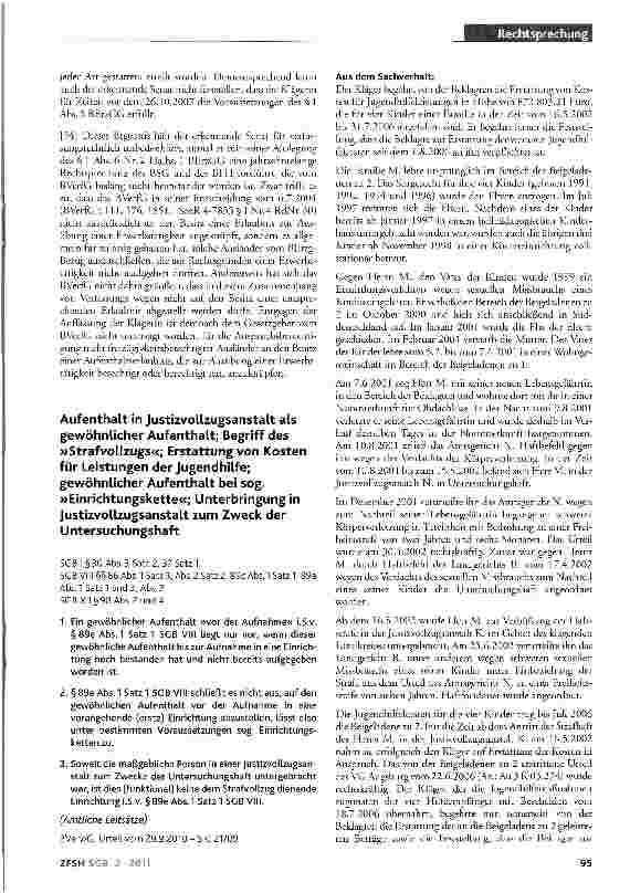 Vorschauseite 1: Aufenthalt in Justizvollzugsanstalt als gewöhnlicher Aufenthalt; Begriff des »Strafvollzugs«; Erstattung von Kosten für Leistungen der Jugendhilfe; gewöhnlicher Aufenthalt bei sog…