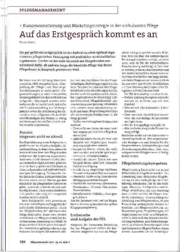 Vorschauseite 1: Kundenorientierung und Marketingstrategie in der ambulanten PflegeAuf das Erstgespräch kommt es an