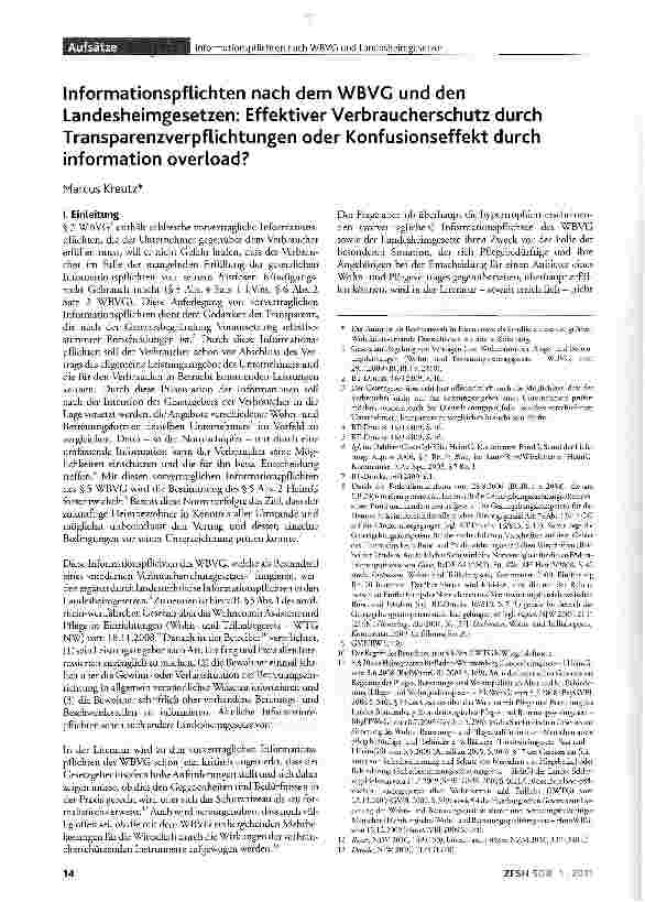 Vorschauseite 1: Informationspfüchten nach dem WBVG und den Landesheimgesetzen: Effektiver Verbraucherschutz durch Transparenzverpflichtungen oder Konfusionseffekt durch Information overload?