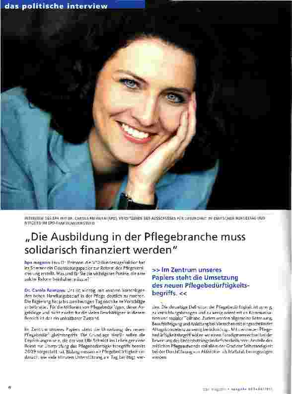 Vorschauseite 1: „Die Ausbildung in der Pflegebranche muss solidarisch finanziert werden