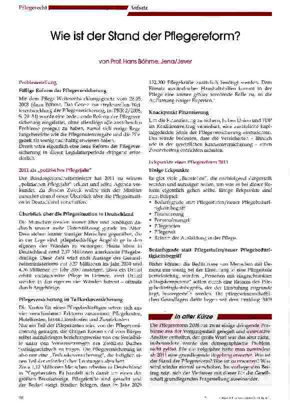 Vorschauseite 1: Wie ist der Stand der Pflegereform?