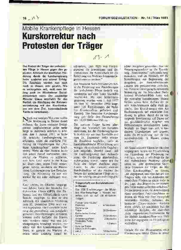 Vorschauseite 1: Mobile Krankenpflege in Hessen Kurskorrektur nach Protesten der Träger