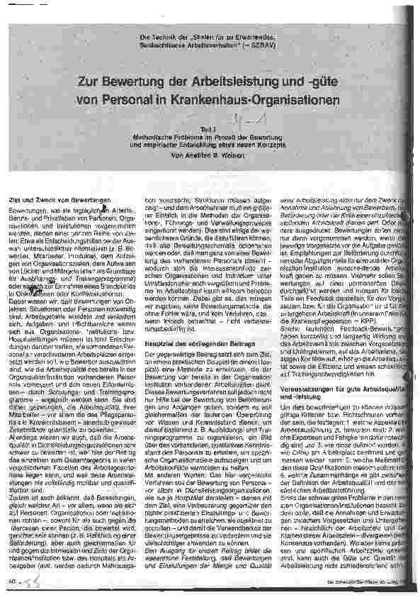 Vorschauseite 1: Zur Bewertung der Arbeitsleitung und Güte von Personal in Krankenhaus - Organisationen Teil I