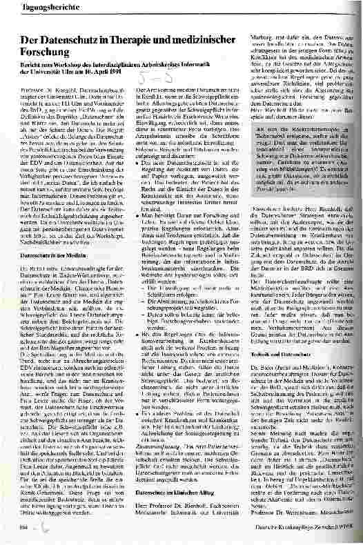 Vorschauseite 1: Der Datenschutz in Therapie und medizinischer Forschung
