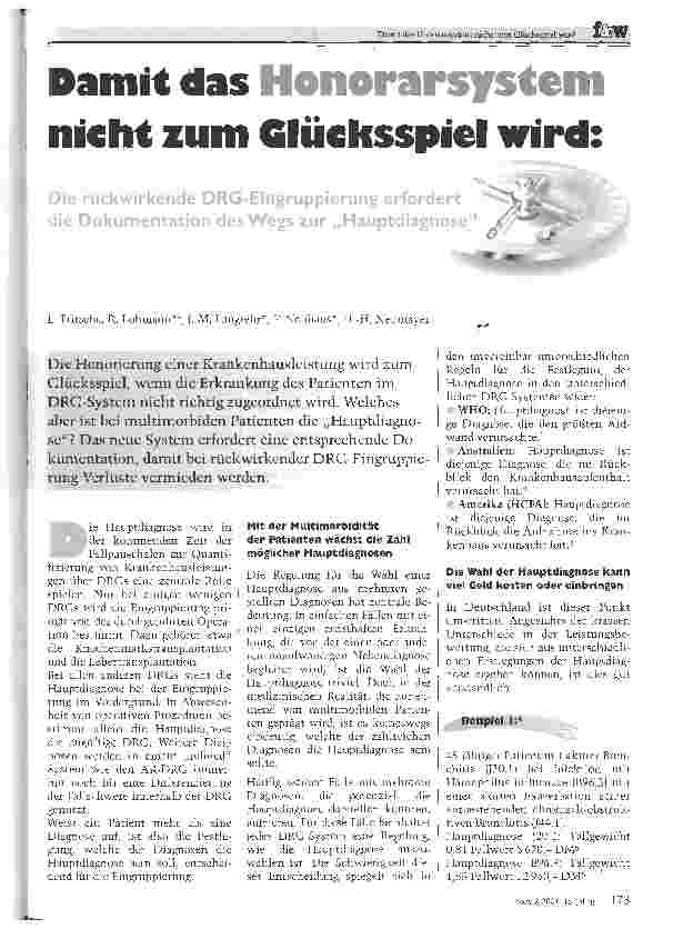 Vorschauseite 1: Damit das Honorarsystem nicht zum Glücksspiel wird:Die rückwirkende DRG-Eingruppierung erfordert die Dokumentation des Wegs zur Hauptdiagnose