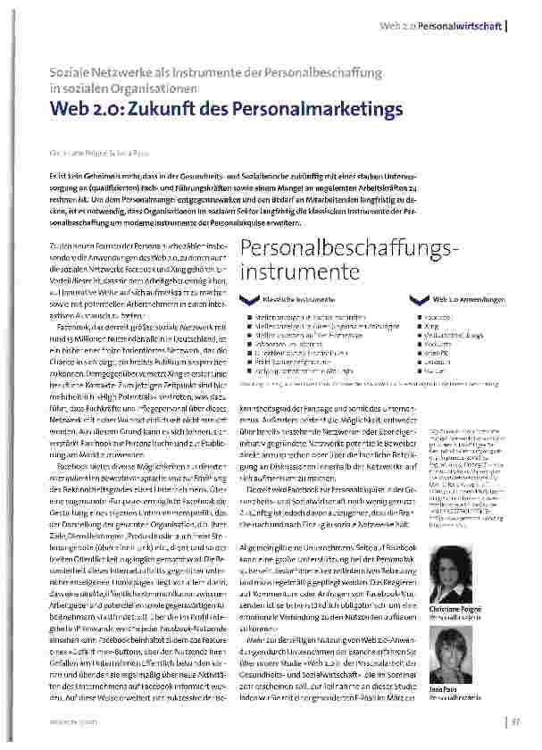 Vorschauseite 1: Soziale Netzwerke als Instrumente der Personalbeschaffung in sozialen OrganisationenWeb 2. 0: Zukunft des Personalmarketings