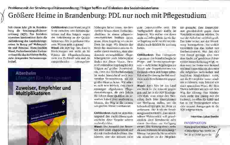 Vorschauseite 1: Größere Heime in Brandenburg: PDL nur noch mit Pflegestudium