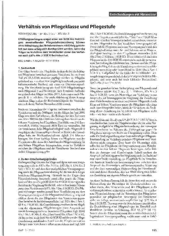 Vorschauseite 1: Verhältnis von Pflegeklasse und Pflegestufe