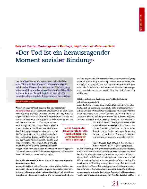 Vorschauseite 1: «Der Tod ist ein herausragender Moment sozialer Bindung»