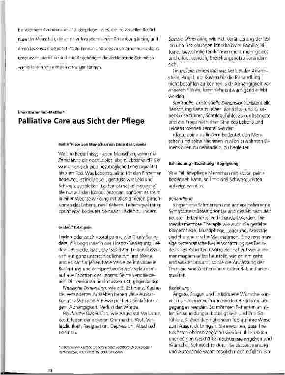 Vorschauseite 1: Palliative Care aus Sicht der Pflege