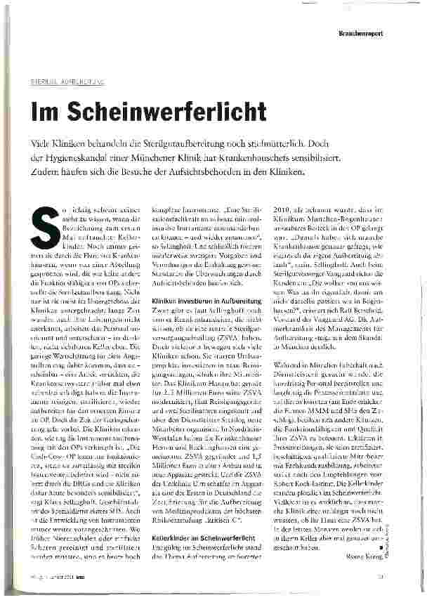Vorschauseite 1: STERILGUTAUFBEREITUNGIm Scheinwerferlicht