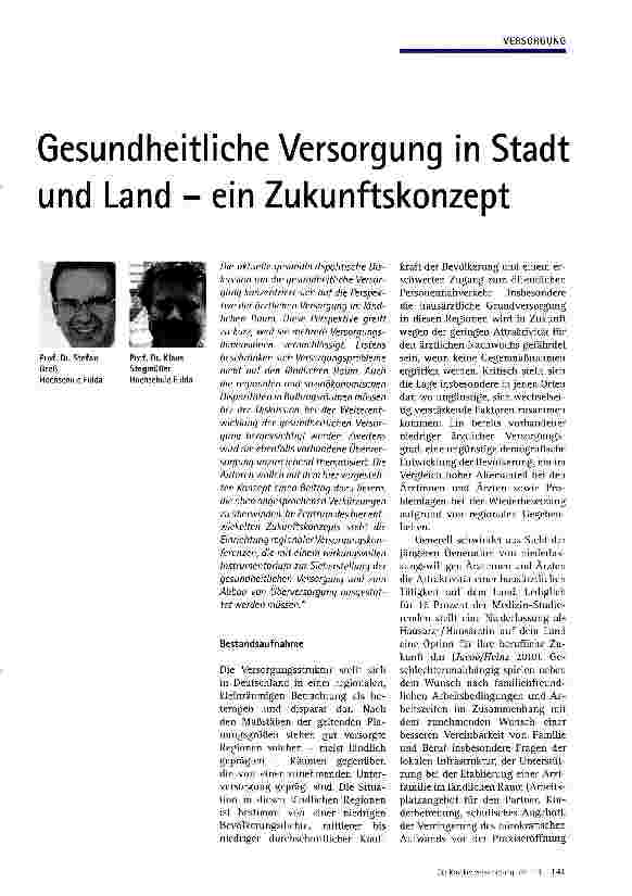 Vorschauseite 1: Gesundheitliche Versorgung in Stadt und Land - ein Zukunftskonzept