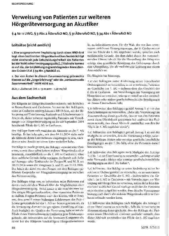 Vorschauseite 1: Verweisung von Patienten zur weiteren Hörgeräteversorgung an Akustiker