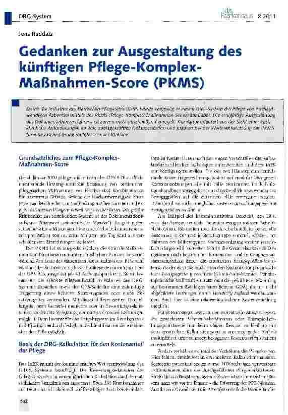 Vorschauseite 1: Gedanken zur Ausgestaltung des künftigen Pflege-Komplex-Maßnahmen-Score (PKAAS)