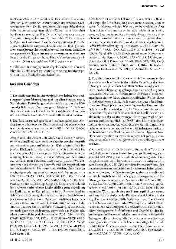 Vorschauseite 3: Keine Haftung bei unterlassener Aufklärung über Risiken außerhalb des Fachgebiets