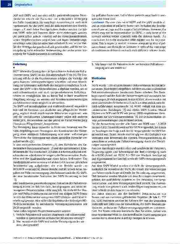 Vorschauseite 2: Ambulante Palliativversorgung in Deutschland -in HOPE dokumentierte Erfahrungen
