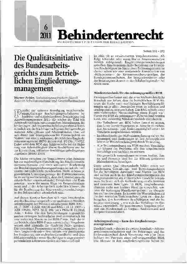 Vorschauseite 1: Die Qualitätsinitiative des Bundesarbeitsgerichts zum Betrieblichen Eingliederungsmanagement