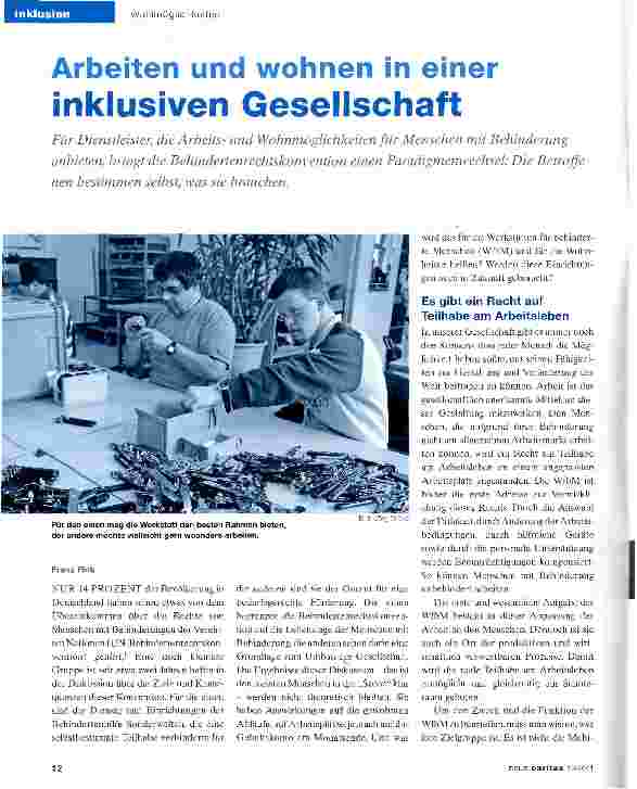 Vorschauseite 1: Arbeiten und wohnen in einer inklusiven Gesellschaft