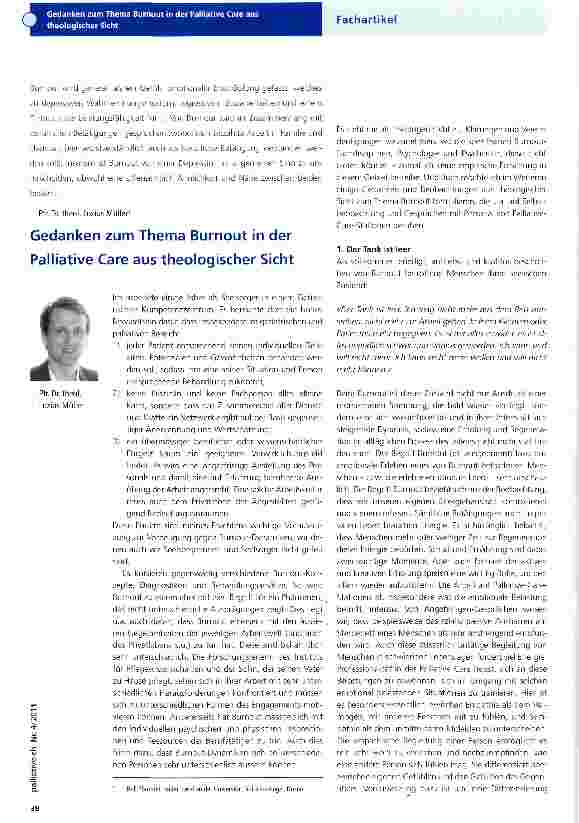 Vorschauseite 1: Gedanken zum Thema Burnout in der Palliative Care aus theologischer Sicht