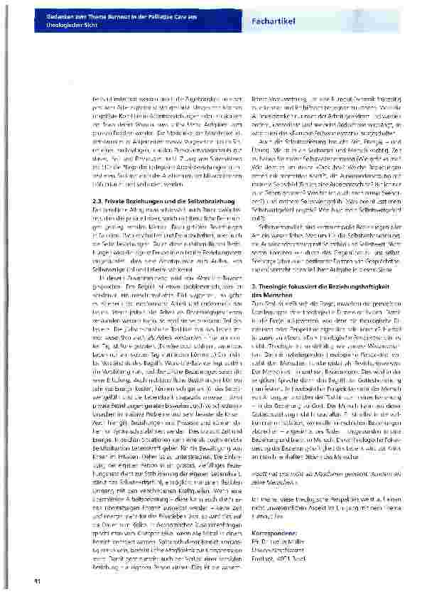 Vorschauseite 4: Gedanken zum Thema Burnout in der Palliative Care aus theologischer Sicht