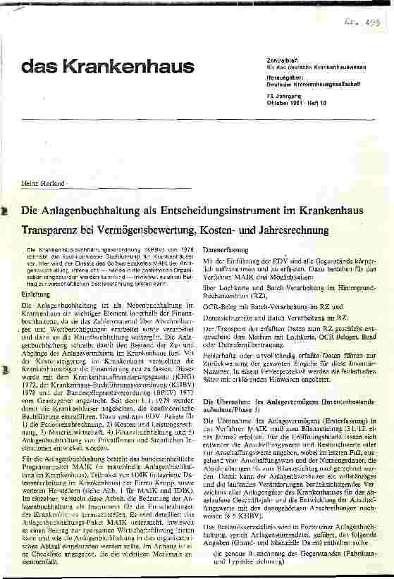 Vorschauseite 1: Die Anlagenbuchhaltung als Entscheidungsinstrument im Krankenhaus Transparenz bei Vermögensbewertung, Kosten und Jahresrechnung