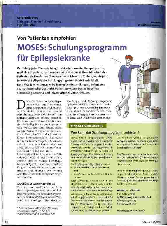 Vorschauseite 1: MOSES: Schulungsprogramm für Epilepsiekranke Von Patienten empfohlen