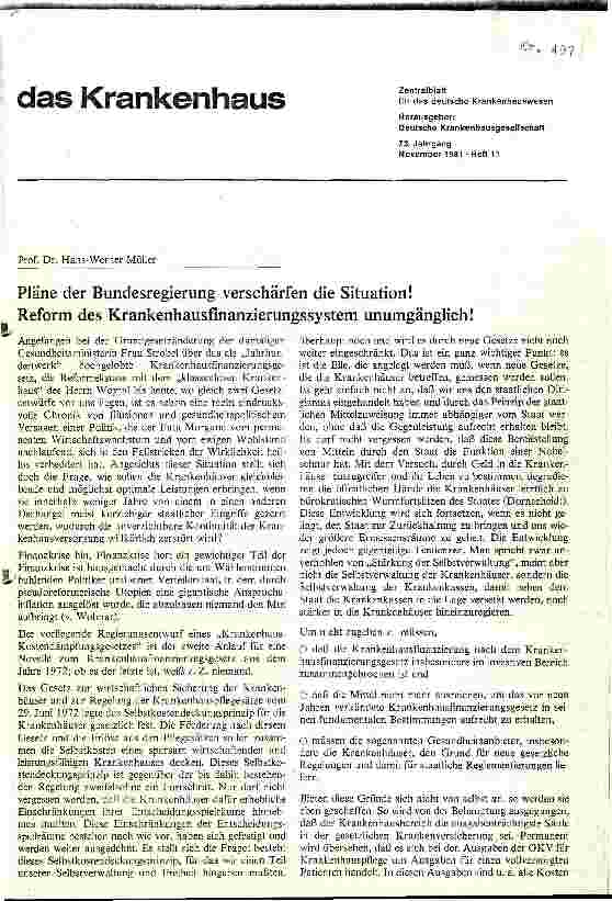 Vorschauseite 1: Pläne der Bundesregierung verschärfen die Situation --- Reform des Krankenhausfinanzierungssystem unumgänglich