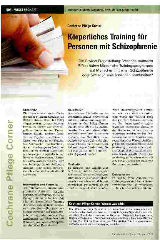 Vorschauseite 1: Körperliches Training für Personen mit Schizophrenie