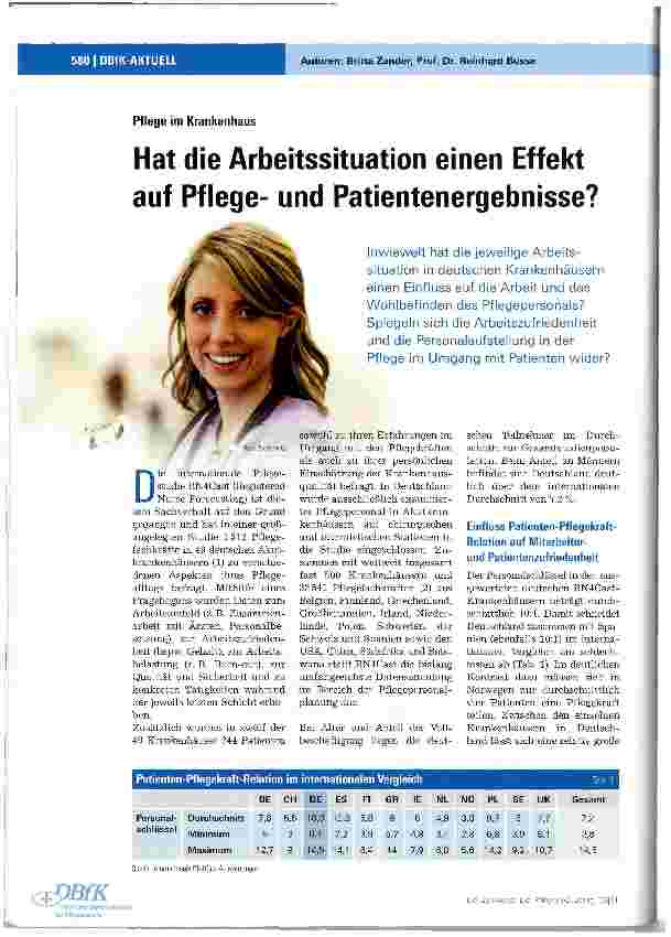 Vorschauseite 1: Hat die Arbeitssituation einen Effekt auf Pflegeund Patientenergebnisse?