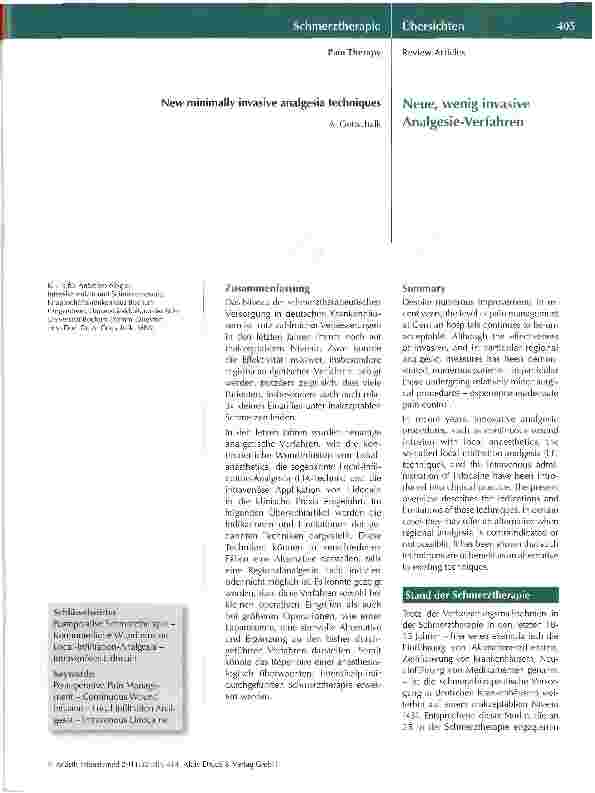 Vorschauseite 1: Neue, wenig invasive Analgesie-Verfahren