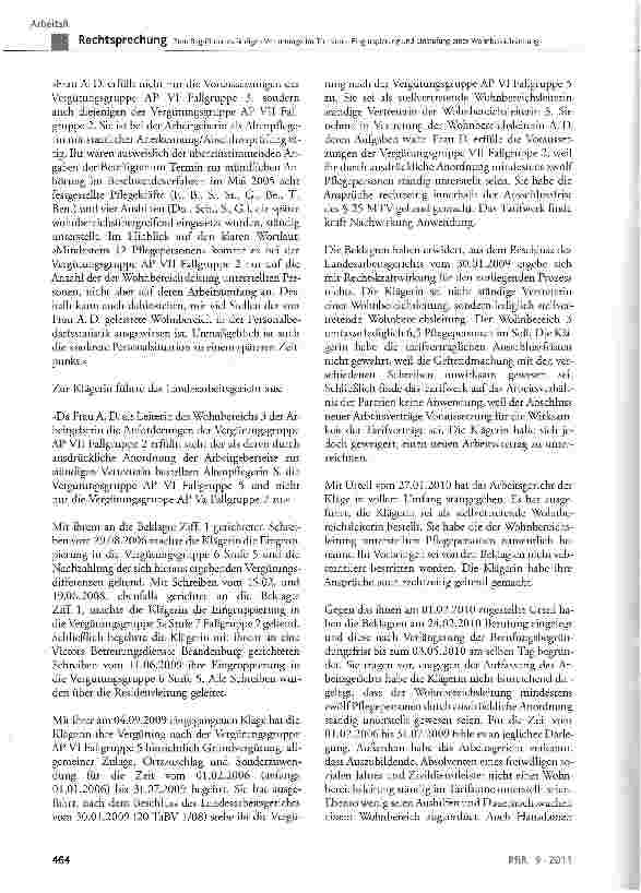 Vorschauseite 3: Zum Begriff der »ständigen Vertretung« im Tarifsinn -Eingruppierung und Einstufung einer Wohnbereichsleitung MTV §11, §12, §12a, §25 Nr. 1 und 2, Anlage B zum MTV Vergütungsgruppe…