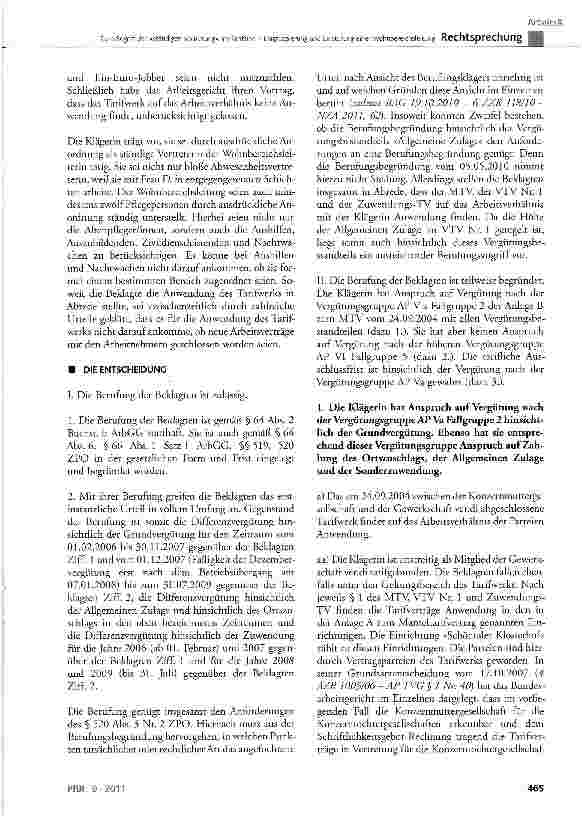 Vorschauseite 4: Zum Begriff der »ständigen Vertretung« im Tarifsinn -Eingruppierung und Einstufung einer Wohnbereichsleitung MTV §11, §12, §12a, §25 Nr. 1 und 2, Anlage B zum MTV Vergütungsgruppe…