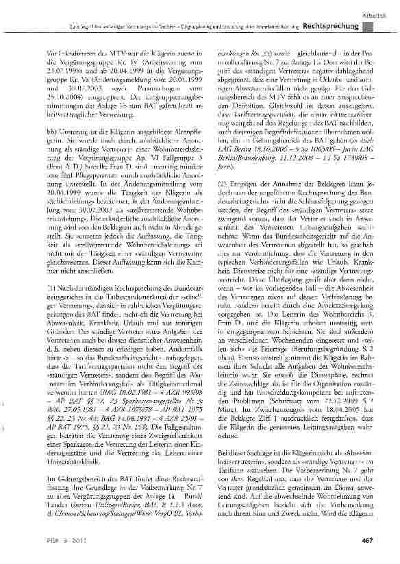 Vorschauseite 6: Zum Begriff der »ständigen Vertretung« im Tarifsinn -Eingruppierung und Einstufung einer Wohnbereichsleitung MTV §11, §12, §12a, §25 Nr. 1 und 2, Anlage B zum MTV Vergütungsgruppe…