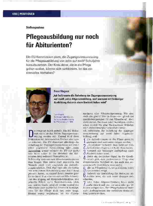 Vorschauseite 1: Pflegeausbildung nur noch für Abiturienten?