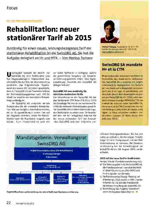 Vorschauseite 1: Rehabilitation: neuer stationärer Tarif ab 2015