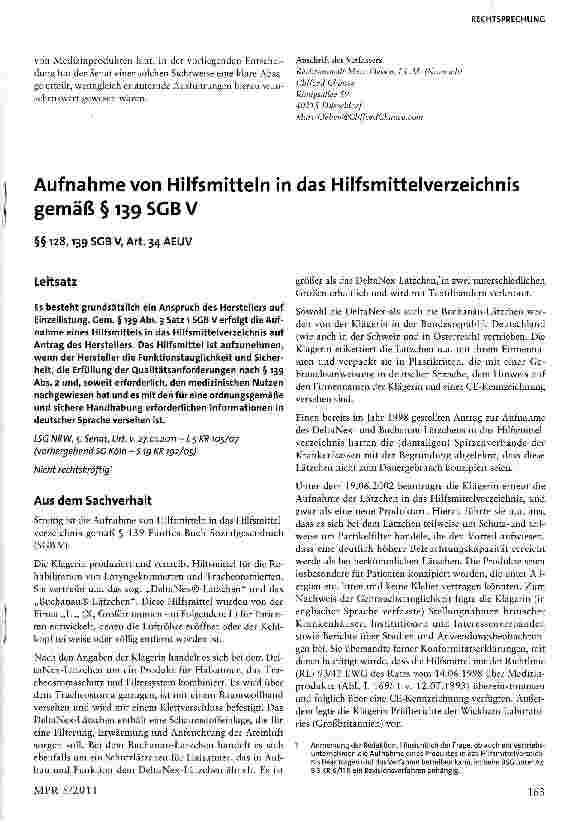Vorschauseite 1: Aufnahme von Hilfsmitteln in das Hilfsmittelverzeichnis gemäß §139 SGBV