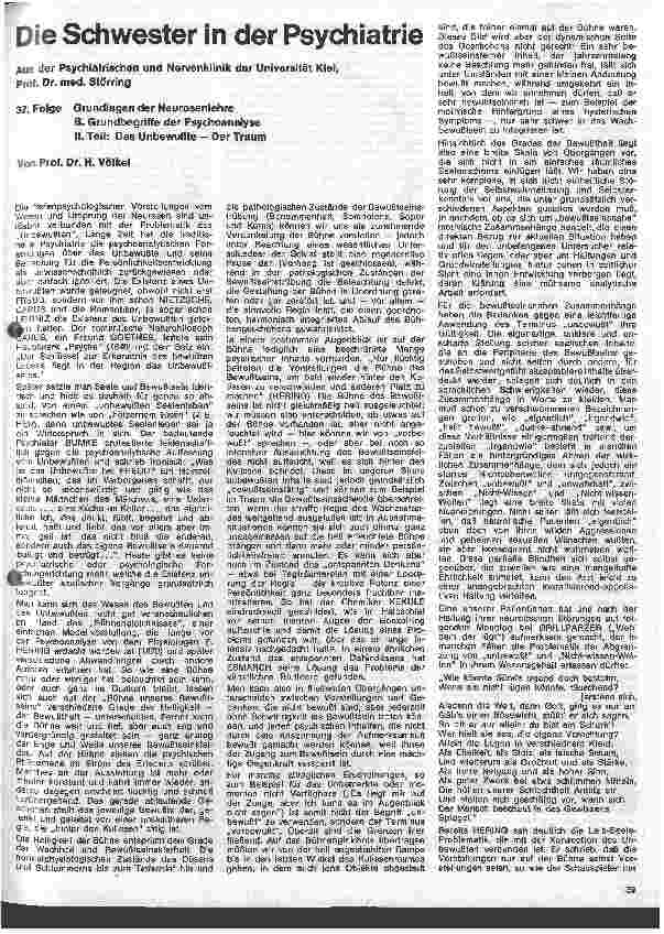 Vorschauseite 1: Die Schwester in der Psychiatrie 37. Folge: Grundlagen d. Neurosenlehre B > Grundbegriffe der Psychoanalyse
