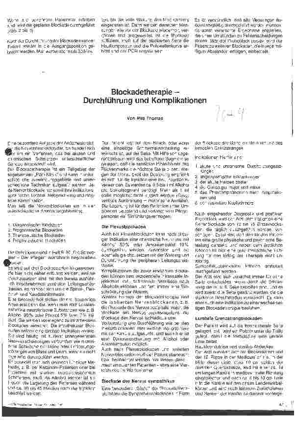 Vorschauseite 1: Blockadetherapie - Durchführung und Komplikationen