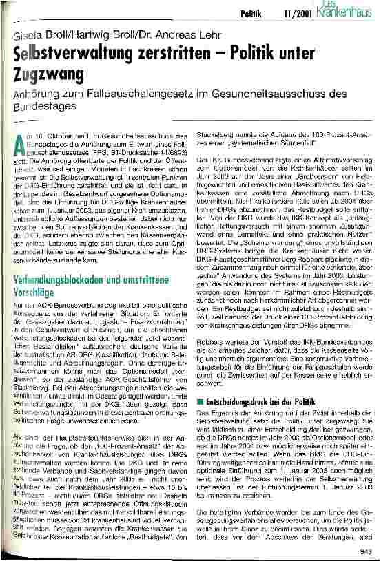 Vorschauseite 1: Selbstverwaltung zerstritten - Politik unter Zugzwang Anhörung zum Fallpauschalengesetz im Gesundheitsausschuss des Bundestages